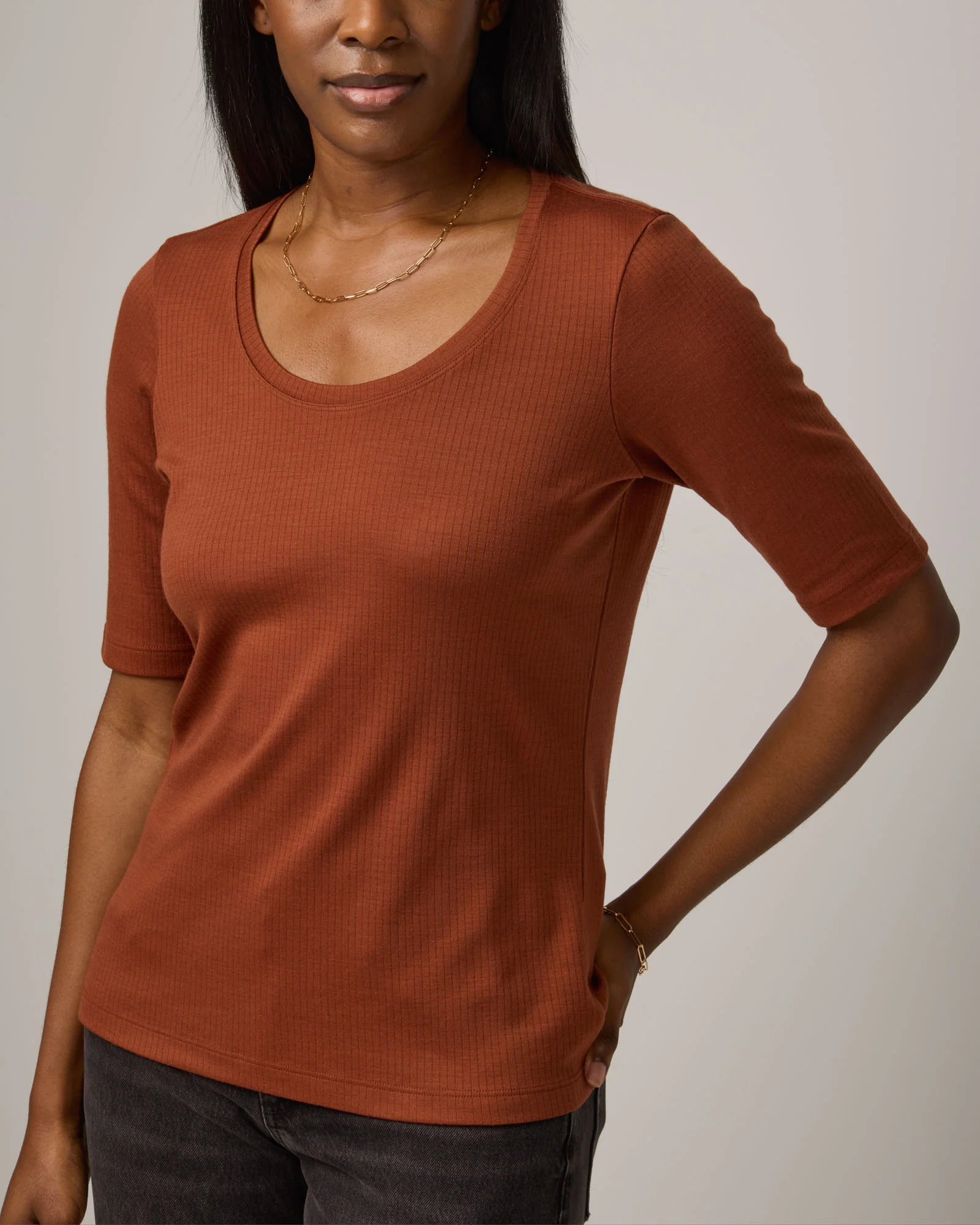 Celine Ribbed Elbow Sleeve Tee - Image 4
