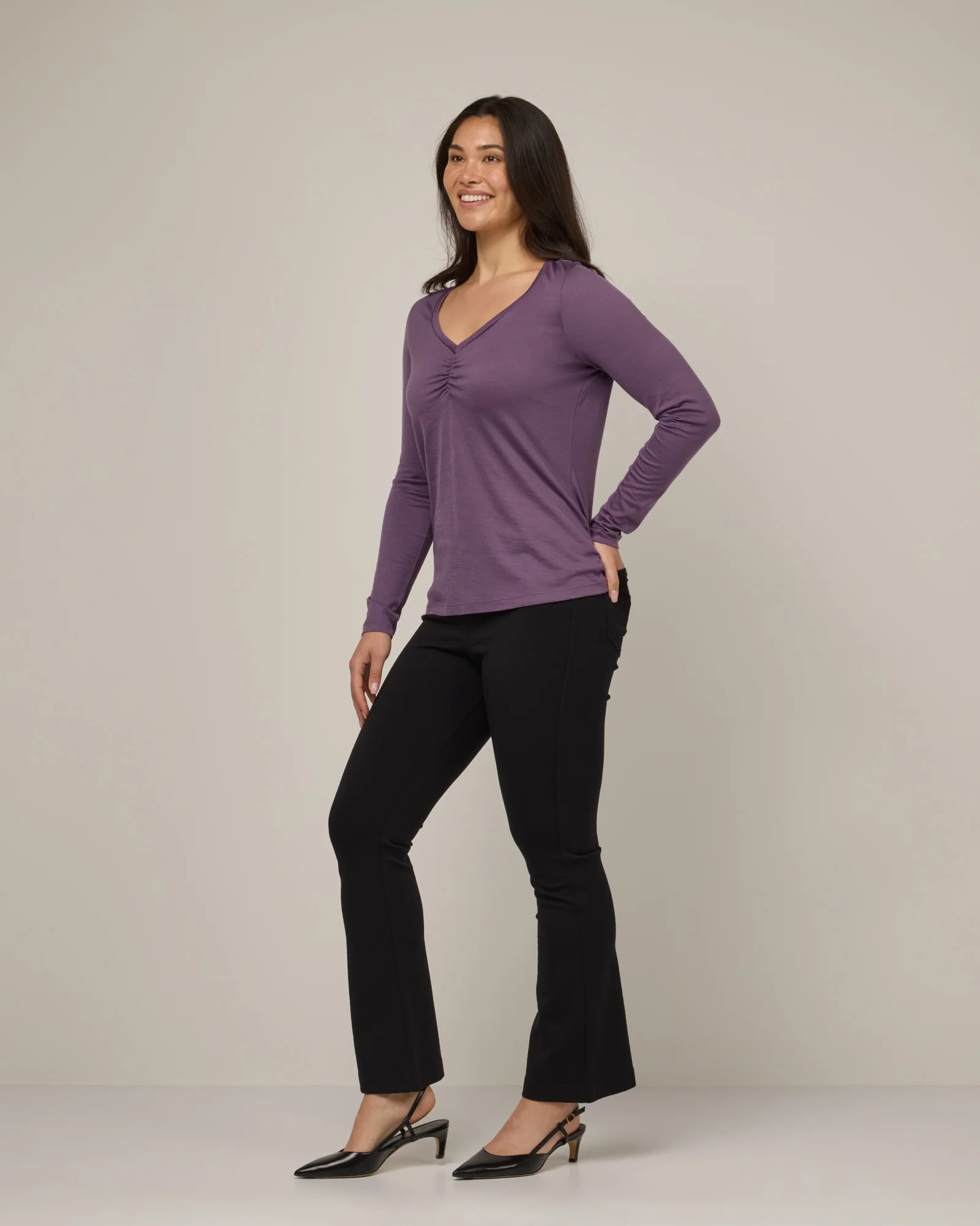 Melanie Ruched V-Neck Tee - Image 2
